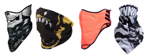 An assortment of modern bandanas with appropriate adjustments to make them functional.