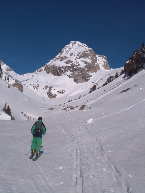 Starring at the Middle Teton while skinning in.