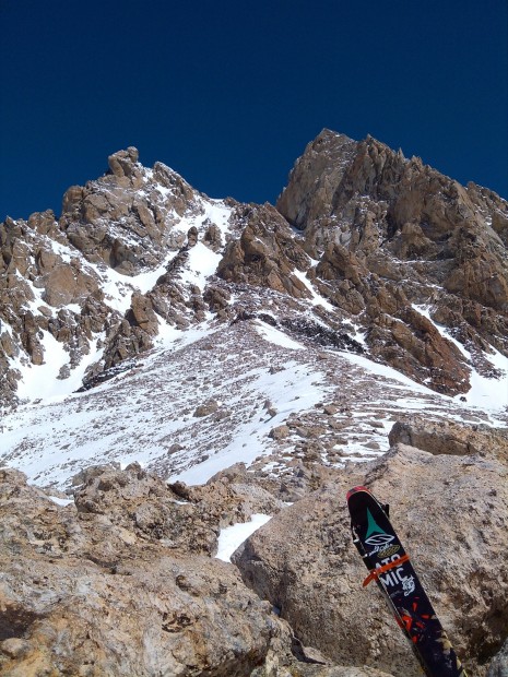 Looking up at the scree field final ascent.