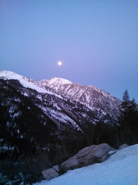 Nearly full moon setting over Thunder Ridge.  Photo: Kyler Roush