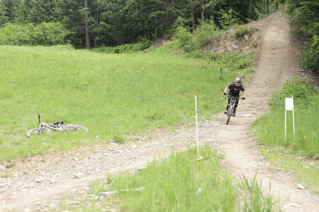 The fade-away is a good place to gather some speed. Then a left onto the trail at top speed.