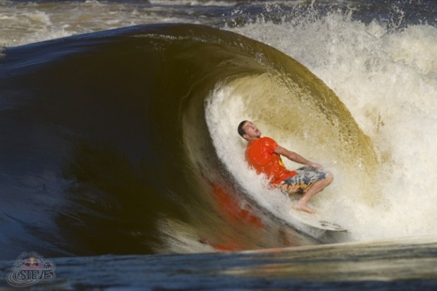 River surfing the Zambia in Africa