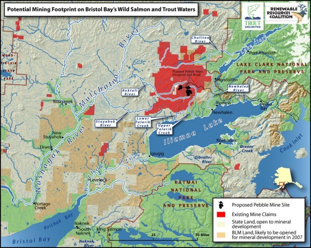 Pebble Mine project map, Photo: Renewable Resources Coalition 