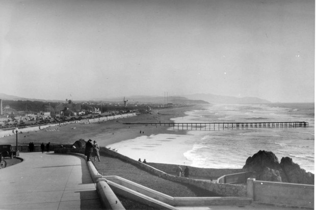 Full amusement park with roller coasters right on Ocean Beach.