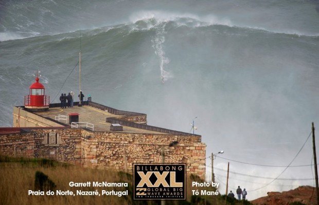 Greg McNamaras current world record wave at Nazare, Portugal in 2012. 