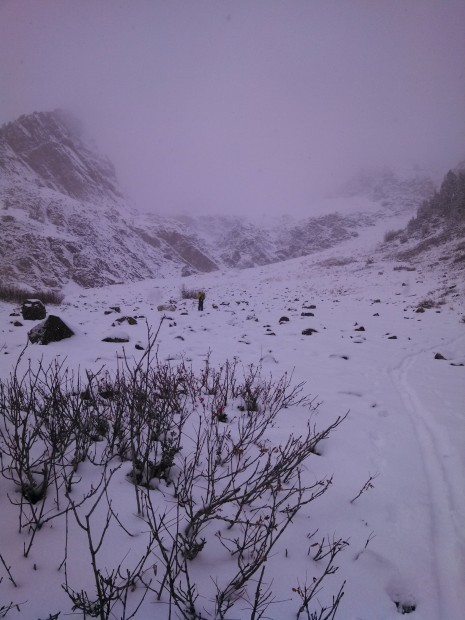 The peppery nature of early season south facing ascents make for curvy skin tracks.  And heinous skiing.