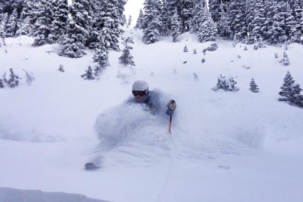 Crazy deep. [Photo: Joe Campanelli, Skier: Aaron Rice, Location: Alta BC, UT]