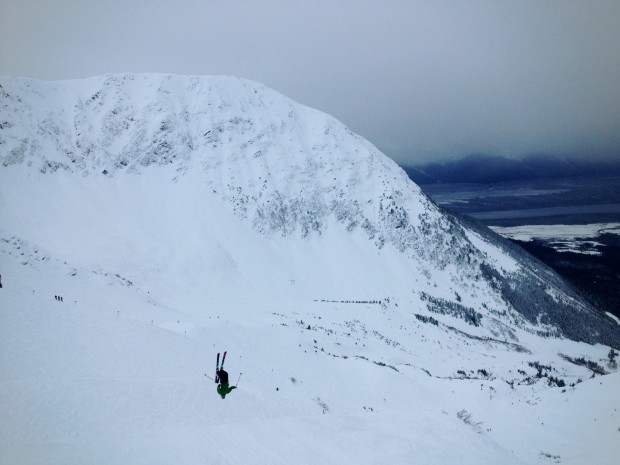 Scott sending on a broken ski