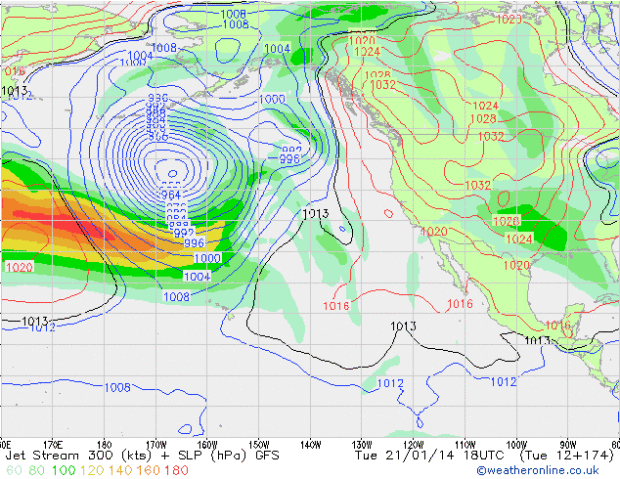 The jet stream crossing the Pacific