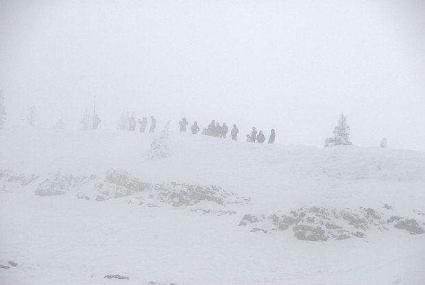 View from the finish of competitors at the top