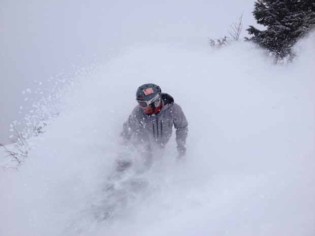 Powder on a groomer today in Race Trail.