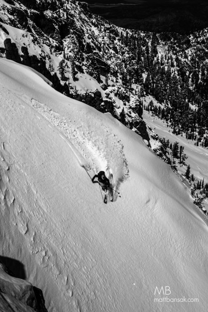 Scott Gaffney slashing a turn in late-season pow