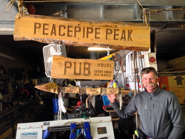 Peacepipe Peak Pub sign.  Troy named the peak on White Wolf Peacepipe Peak.