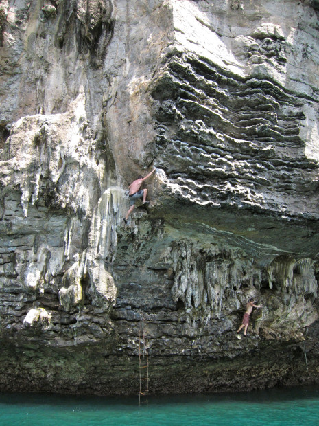 Deep water soloing. Rai Lay, Thailand.