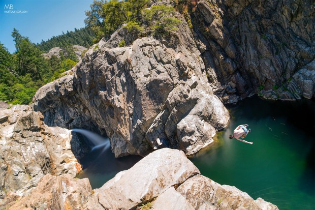 Hazen Woolson sending a flip at Emerald Pools. This shot is a composite of a long exposure (the water) and short exposure (of Hazen) for the same composition.