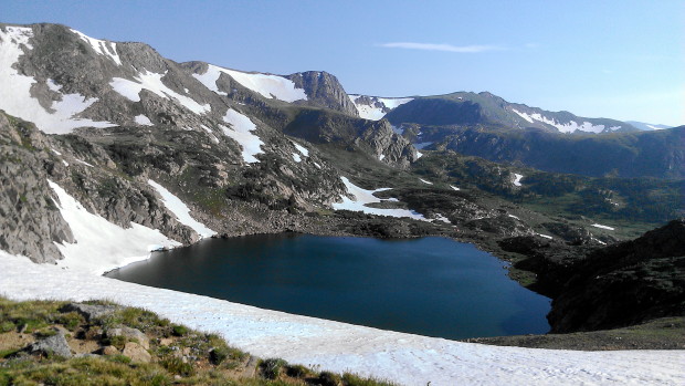 View from Rollins Pass of King Lake with Skyscraper in the distance.