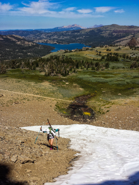 Bootpacking up the snow may have been a better idea than the scree.