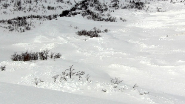 Lots of old avalanche debris from the wet storm last weekend