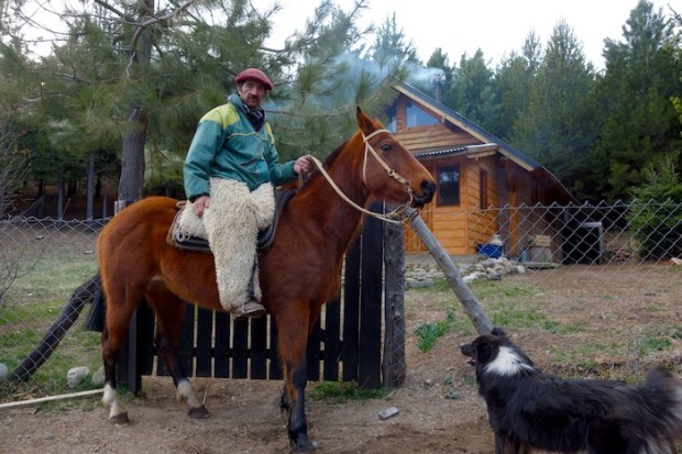 A guacho at the nice lodging options in the lower valley of Mallin Alto.