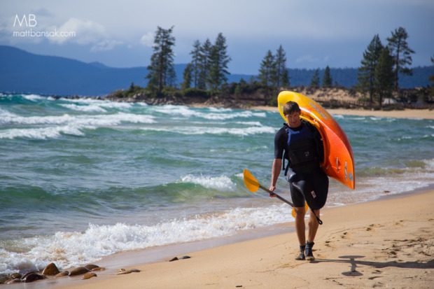 Eli Sobel finishing up a Tahoe kayak surf session