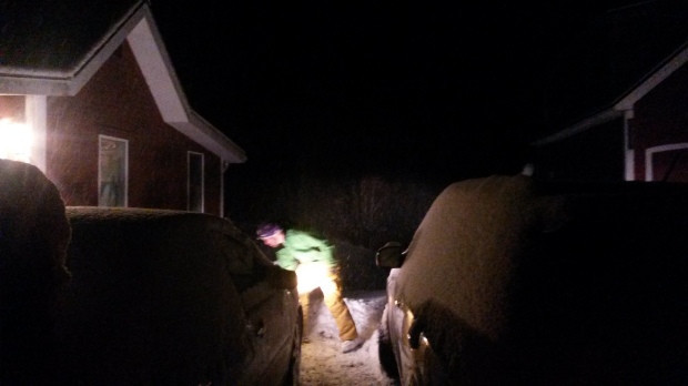 Cyril digging out the can in a lake effect blizzard... in VT