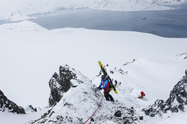 Down climbing an unnamed peak on King George Isle on November 14th, 2014.