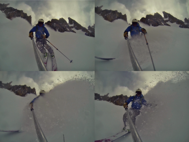 Aaron getting deep in El Monge couloir.