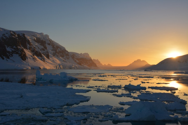 Gerlache Straight, Antarctica. Sunset. 