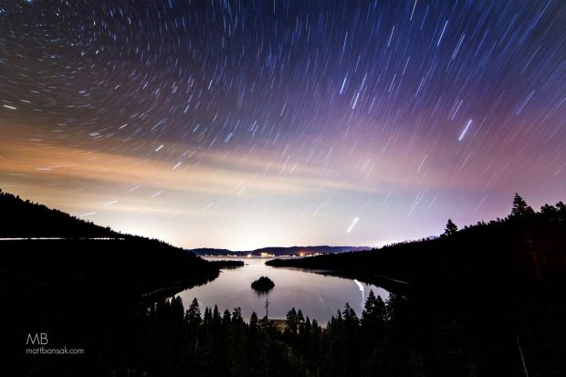 Star trails above Emerald Bay