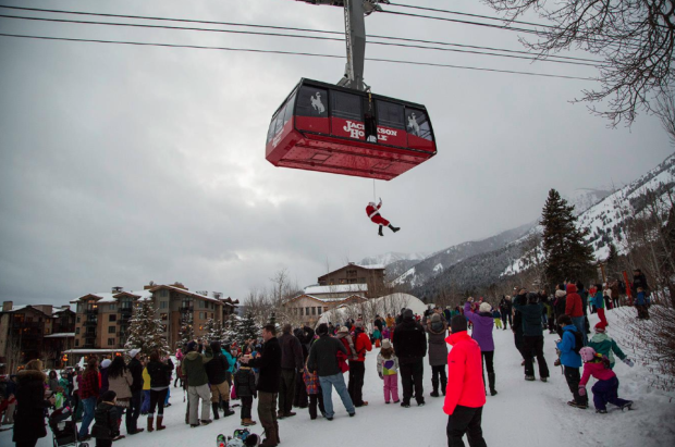 It's holiday season and Santa rides the Tram in Wyoming!!