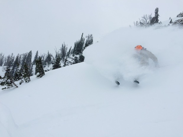 Untouched terrain made easy available after the Tram opened Friday. Skier: Tim Swartz