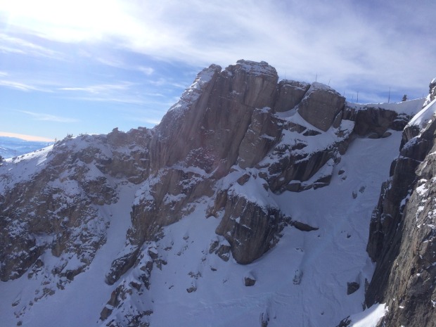 The iconic Corbet's Couloir, closed to the public for.....snowmaking