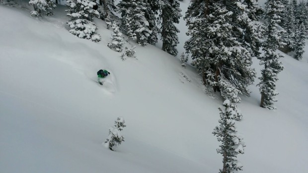 finding the goods as the storm starts to ramp up! [Photo: Aaron Rice, Skier: joey Campanelli[q