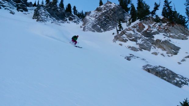 Joey slashing the creamy pow! [Photo: Aaron Rice, Skier: Joey Campenell]