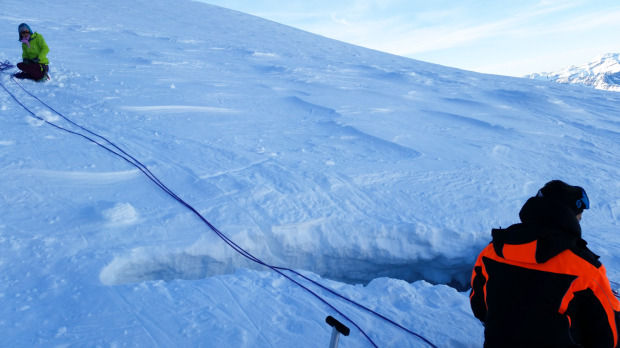 A photo of the hole I took after being pulled out, there was very little evidence that a crevasse lay below and I saw plenty of ski tracks right across the crevasse snowbridge