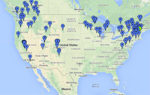 Ski Areas in the US (Google Maps)