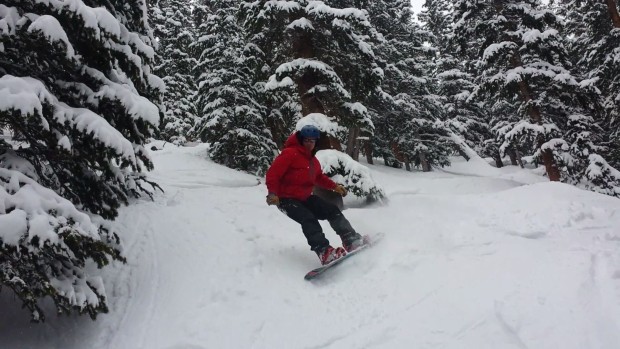 Finding the pow stashes in the aternoon [Rider: Taylor Kravits, Photo: Aaron Rice]