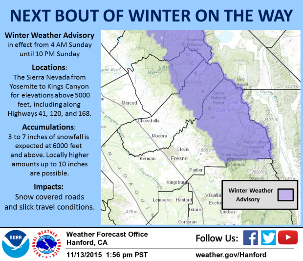 Southern Sierra Nevada snow forecast including Mammoth 