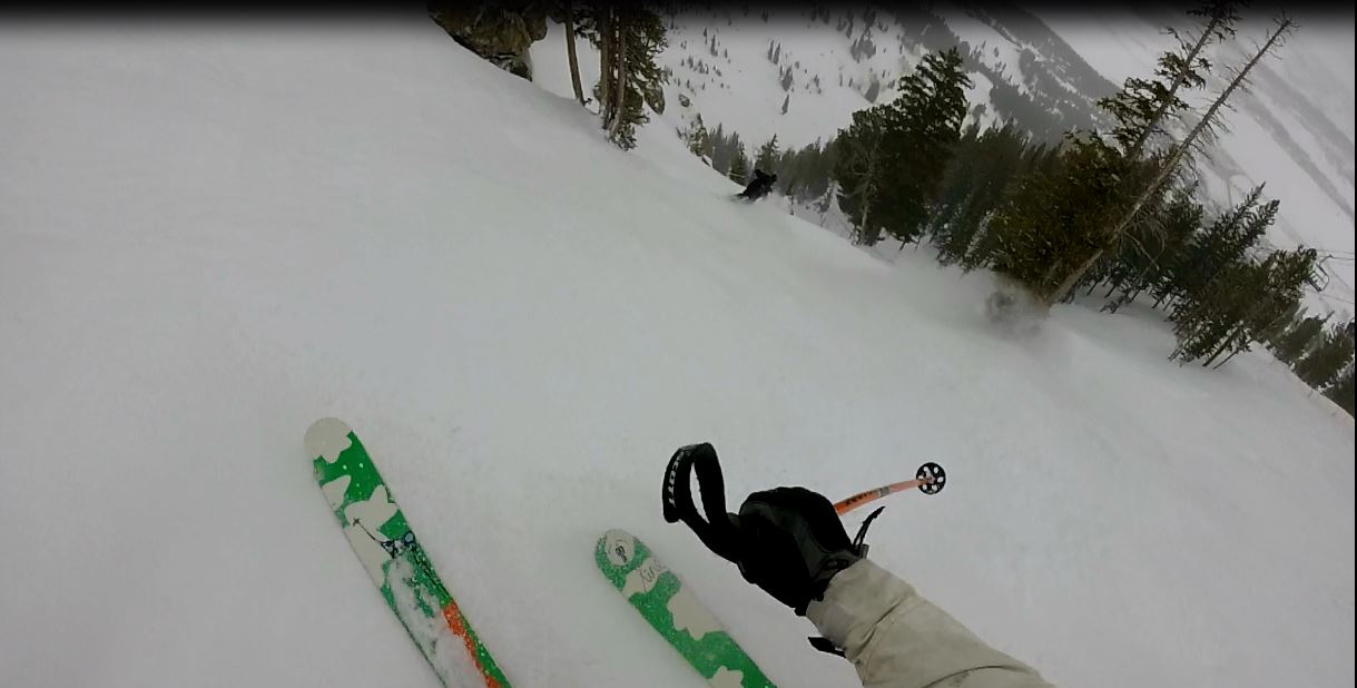 Dropping into Tower 3 chute off the Thunder Chair