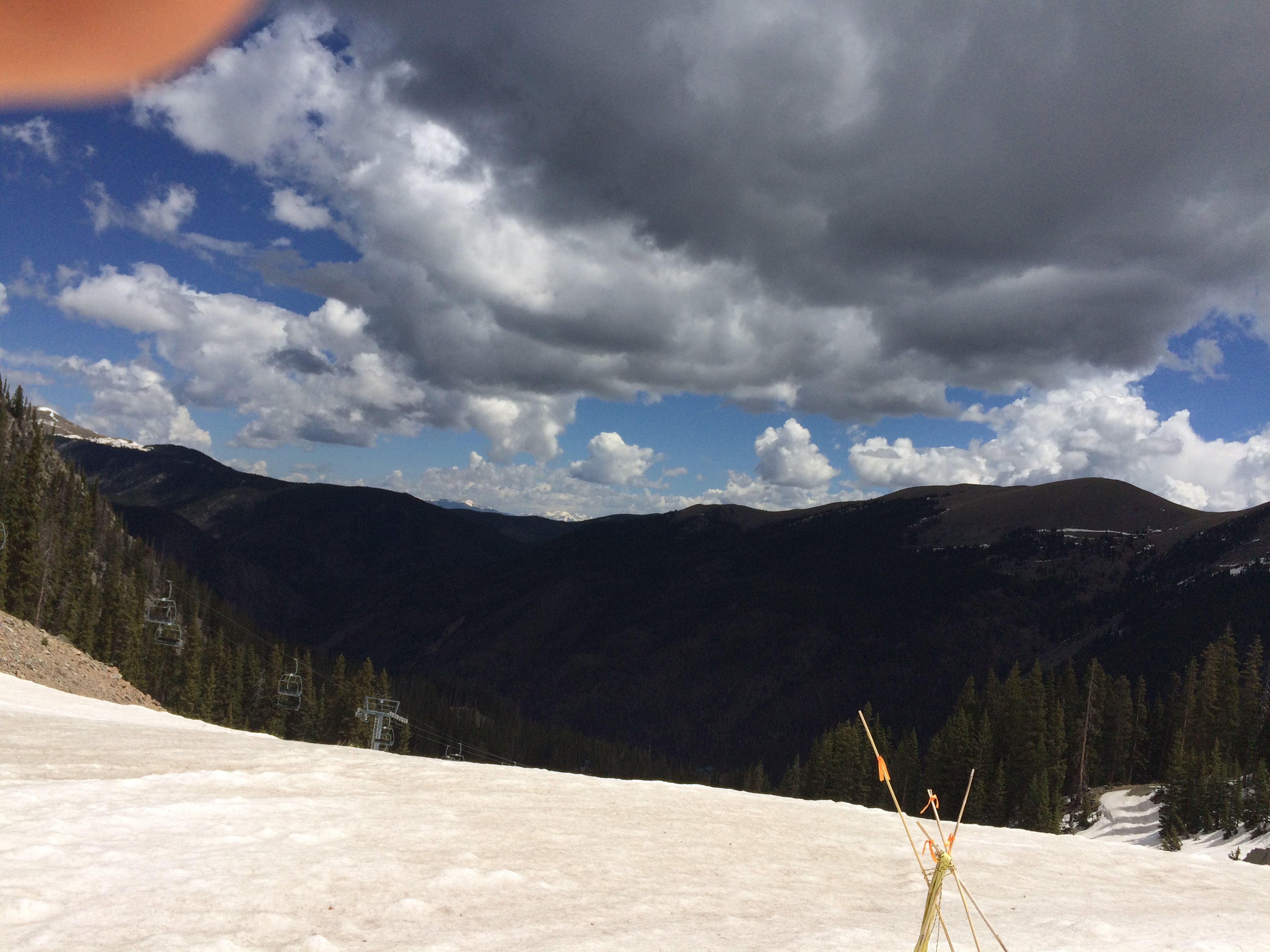 Kachina faces nearly straight north allowing it to hold snow late into spring. Looking across the valley on the south facing peaks 