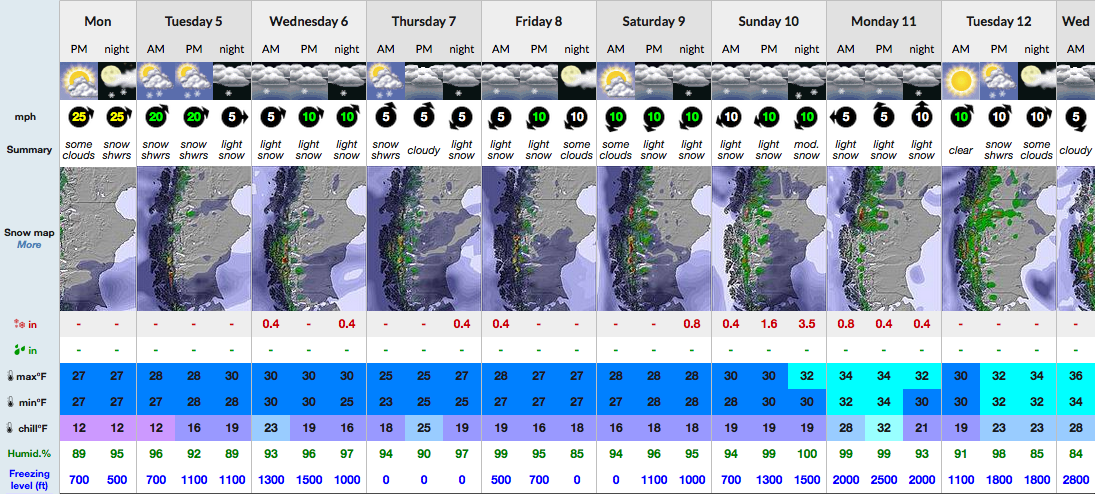 9-day Snow-Forecast for mid Cerro Castor.