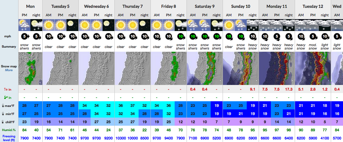 9-day Snow-Forecast for mid Las Leñas