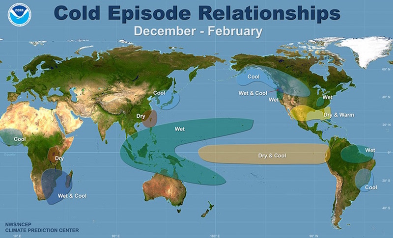 La Nina's effects on temperature and weather in the Pacific. 