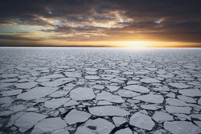 Pack Ice covering the Ross Sea during Sunset.