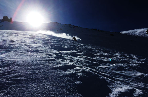 Andy Hays kicking up some cold smoke at Mammoth opening weekend