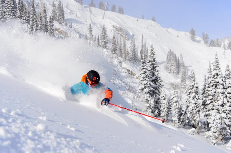 SnowBrains Founder, Miles Clark, taking deep turns at Brighton on 12/17/16. PC: Court Leve