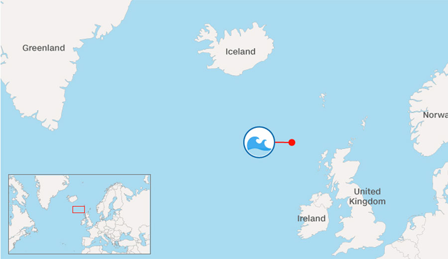 The location of the wave in the North Atlantic. Photo: The Inertia