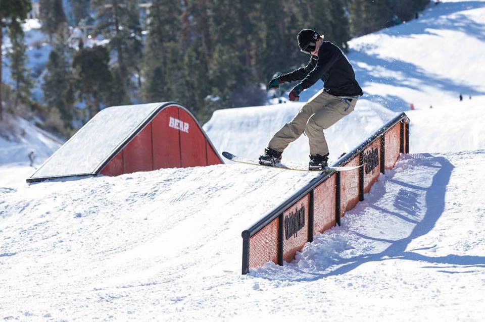 A classic red Bear Mountain terrain park rail feature. Source: Bear Mountain Facebook Page