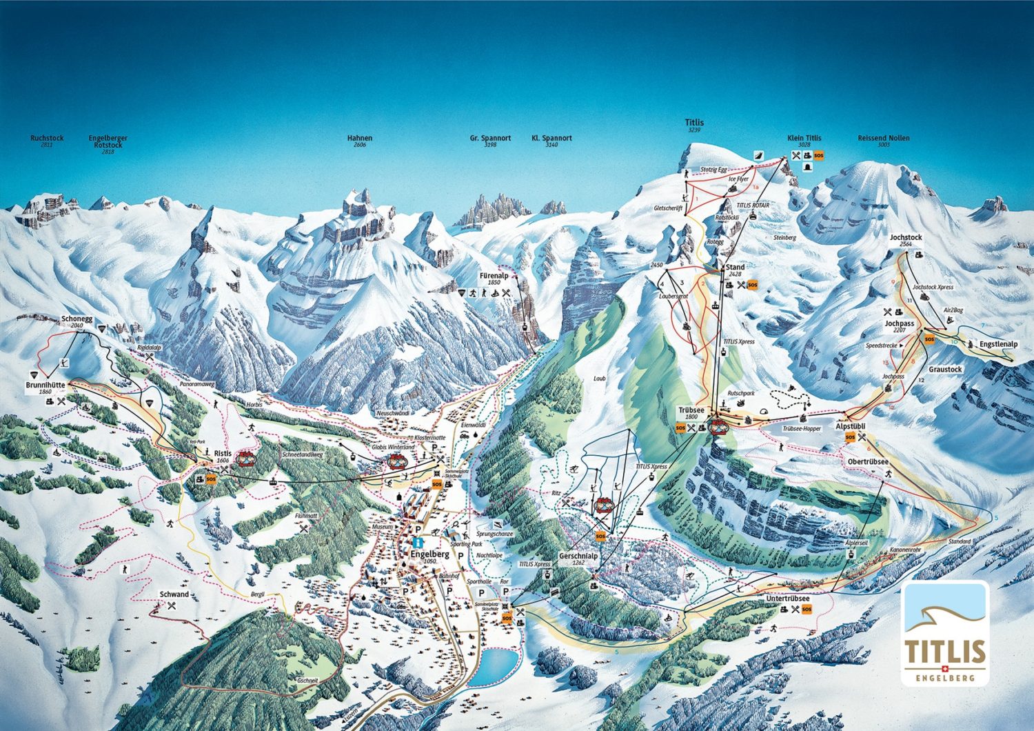 Expansive terrain of Engelberg ski resort. 