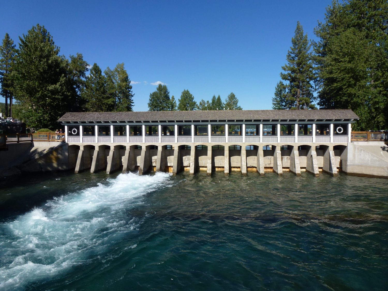 Water flowing from the dam